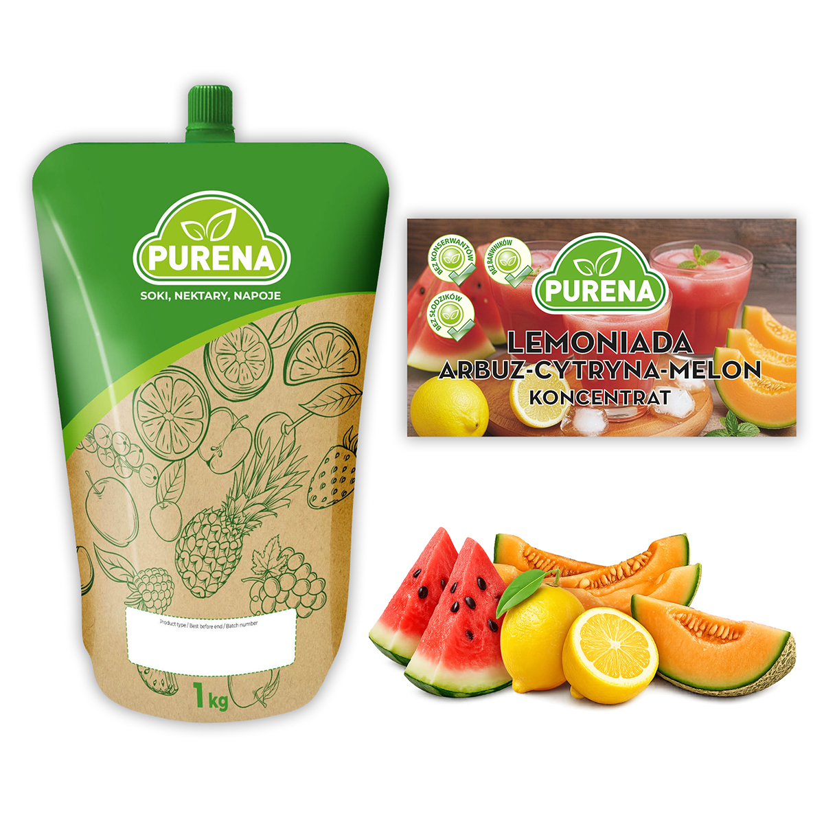 PURENA Görögdinnye-Citrom-Sárgadinnye Limonádé sűrítmény 1=6