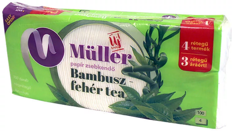 Müller papírzsebkendő 100 db Bambusz-Fehér tea 4 rétegű
